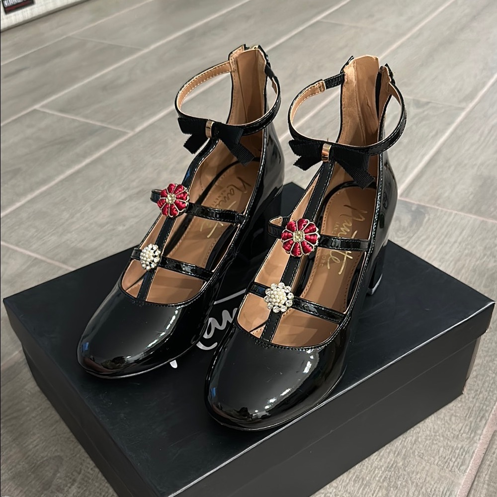 Nannette Lepore Black Patent Heels with Embellishments